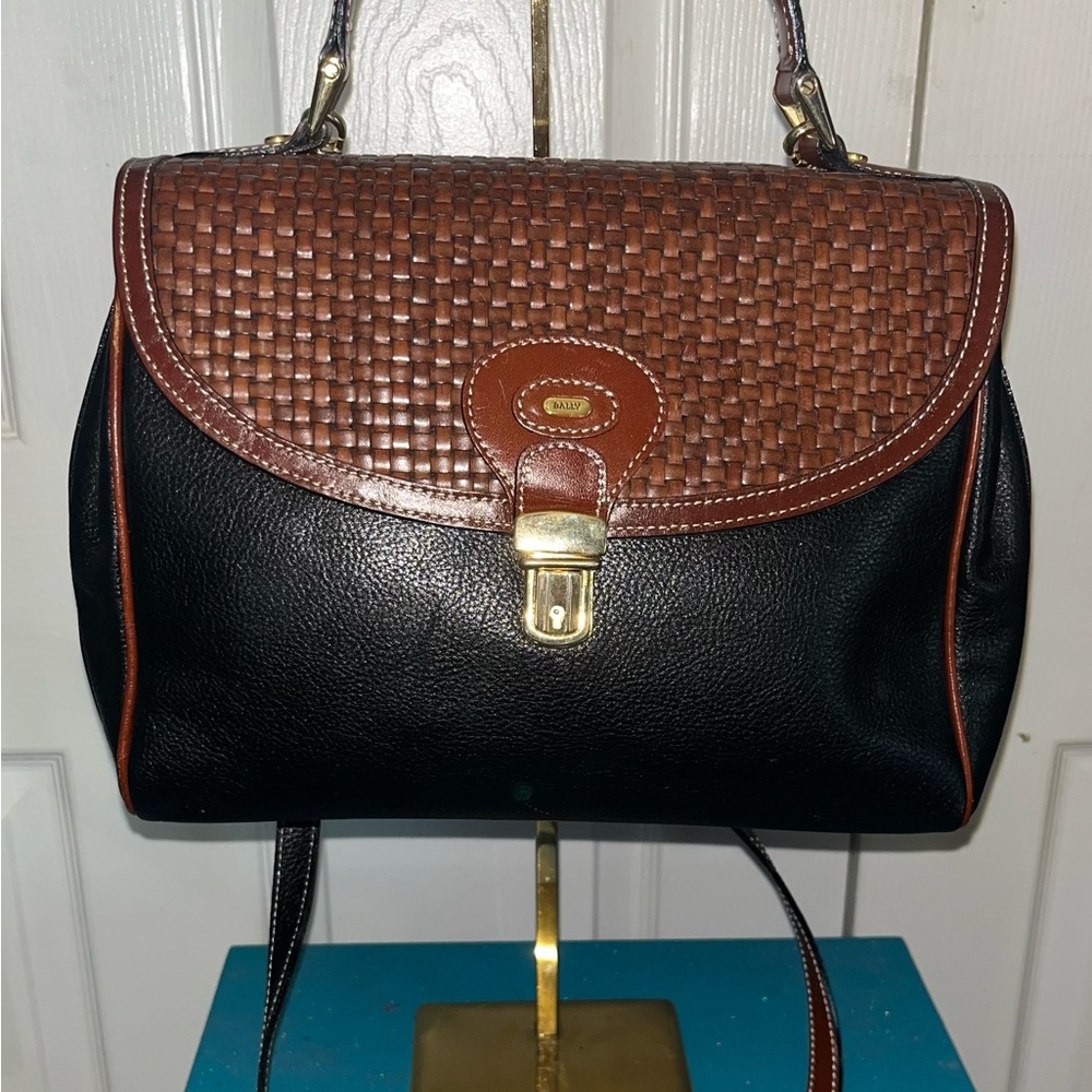 Bally Vintage Brown and Black Woven Leather Handbag - Picture 6 of 6